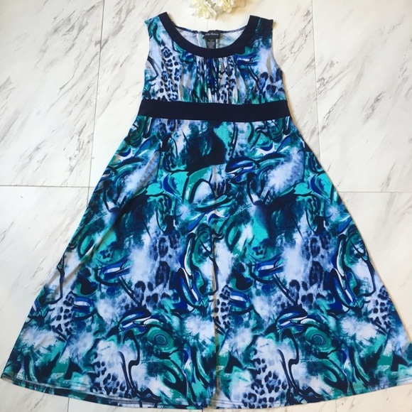 Kathy Roberts | Empire Waist Blue Abstract Dress - Picture 1 of 5
